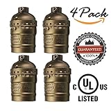 KINGSO 4 Pack E27 Socket Screw Bulbs Metal Shell Medium Base Edison Retro Pendant Lamp Holder Without Switch and Cord 110-220V(Copper)