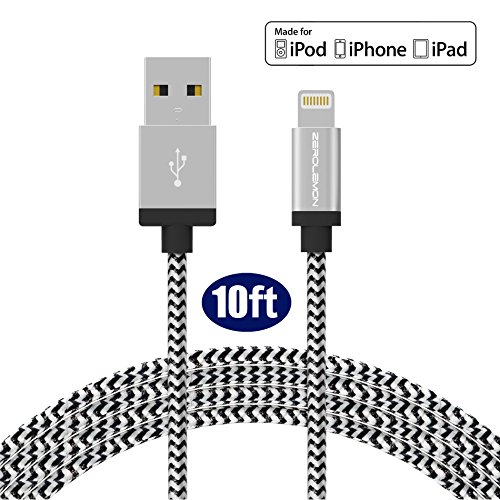 [Apple MFi Certified] ZeroLemon Lightning to USB Rugged Nylon Cable 10 Feet / 3 Meter + Aluminum Cap for iPhone 6 (4.7) /6 Plus (5.5)/ 5s / 5c / 5, Ipad Air / Mini / Mini2, Ipad 4th Generation, Ipod 5th Generation, and Ipod Nano 7th Generation [2 Year War - Thumbnail 6