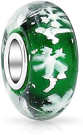 Christmas Snowflake Murano Glass Charm 925 Sterling Silver Winter Charms Fit European Bracelets (Green)