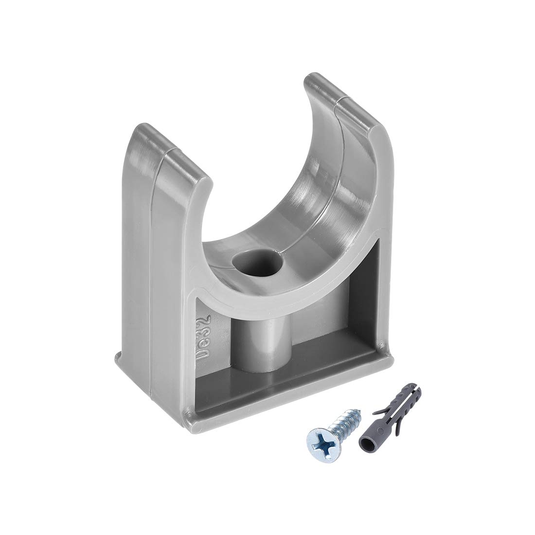 sourcing map PVC Pipe Clamps Clips 32mm, Fit for 32mm/1.26" OD TV Trays Tubing Hose Hanger Support Pex Tubing, W Mounting Screws Grey 30Pcs