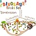 COSSY Dinosaur Theme Wooden Train Set - 81 pcs Railway Tracks & Accessories, Magnetic Trains Cars for Toddlers & Older Kids (Large)