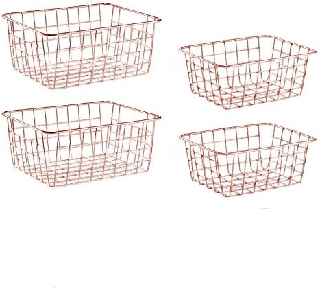 Sinardo Wire Storage Basket Organizer Bin Baskets For Kithen Cabinets Freezer Bedroom Bathroom (4 Rose Gold)