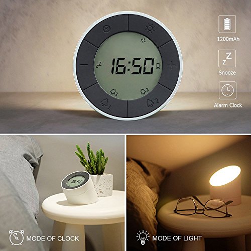 Stylish bedside lamp, night light, and alarm clock with dual alar…
