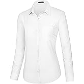 J.VER Dress Shirts for Women Button Down Wrinkle Free Shirt Business Casual Long Sleeve Work Blouse with Pocket