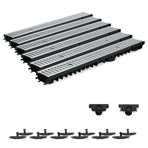 6m Entwässerungsrinne Terrassenrinne Stahlrost verzinkt komplett SET, System A15 70mm, NEUHEIT Rinne mit integrierter…