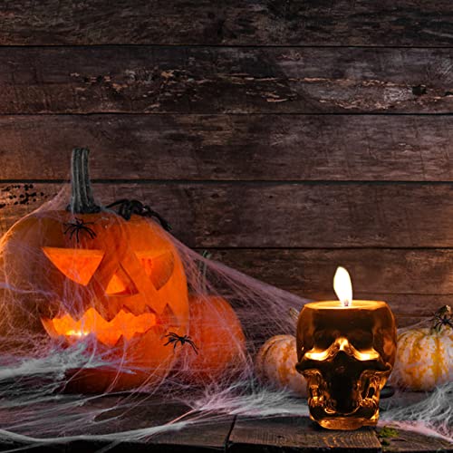 MSTR Halloween Candles Decoration, Skull Candle Decor Indoor Skull Shaped Jar Scented Candle Glasses Gifts for Party Spells Spooky Bar Skeleton Christmas Candle (2.5OZ Black)