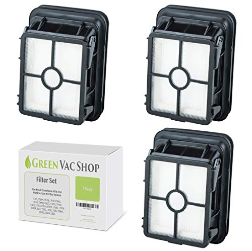 GreenVacShop 3pk Replacement Filter Set for Bissell 1866 CrossWave All-in-One 1785 17852 17853 17854 17855 17856 17858 17859 2303 2305 2306 23062 23068 2328 Vacuum, 3 HEPA Filters, Replaces # 1608684