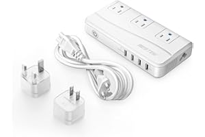 BESTEK International Travel Adapter Power Step Down 220V to 110V Voltage Converter with QC3.0 USB Charging Port Universal Travel Plug Adapter for UK/AU/US/EU/Asia, ETL Listed White