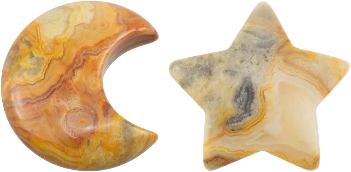 Indoor Fountains & Accessories - Gemstones Star and Moon Stone Set Healing Crystal Quartz Chakra Gemstone Rock Charms (Crazy Agate)
