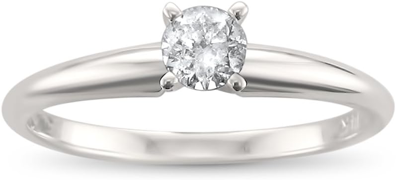 1/4 Carat Diamond, Prong-Set 14kt White Gold Round Solitaire Diamond Engagement Wedding Ring (I-J, I2-I3) by La4ve Diamonds