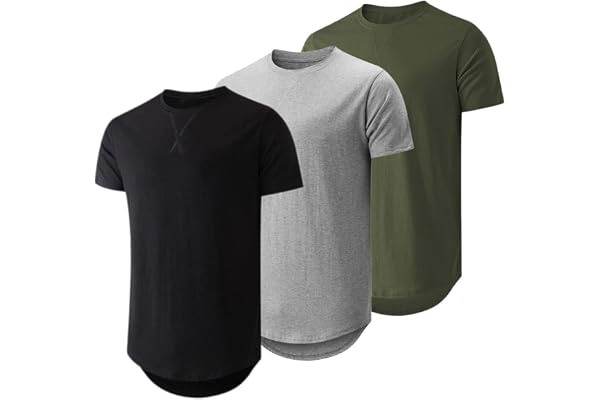 JMIERR Mens T Shirts Short Sleeve Crewneck Longline Shirt 1 or 3 Pack | Cotton, T-Shirts, Classic, Hipster, Hip Hop, Sport, W