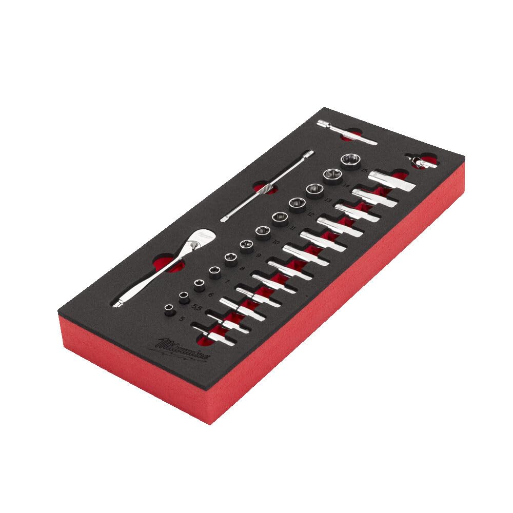 Milwaukee 28 Piece 1/4" Ratchet Wrench Set Foam Insert for 30" Workshop Trolley