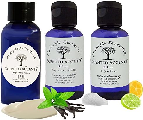 Shower Gel Fresh Made Lush Peppermint Vanilla/Citrus Mint/infused with essential oils, aromatherapy shower gel made in Arizona plus BONUS 4 oz Peppermint Foot Cream