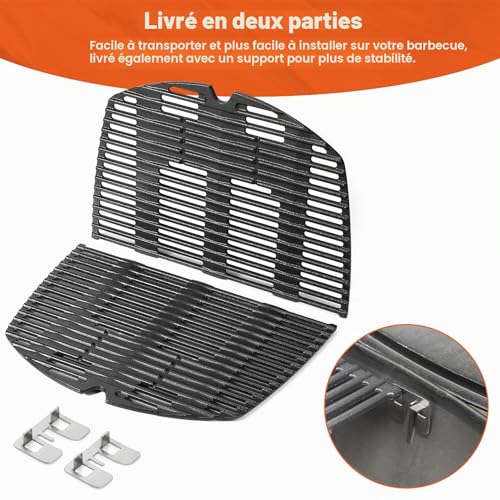 onlyfire Weber Q 300/3000 Series Cast Iron Gas Grill Grill - Replacement for 7646 - with 2 Mounting Brackets
