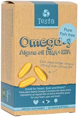 Testa - Cut Out The Middle-Fish - Much Healthier Than Fish Oil - Plant Based GMO-Free Omega-3 DHA + EPA from Algae Oil - Pure and Vegan - Testa Omega 3-60 Capsules