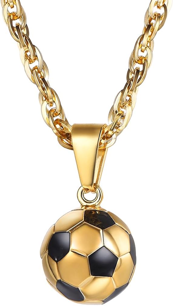 PROSTEEL Football Soccer Pendant Necklaces Men Unisex 18K Gold Plated