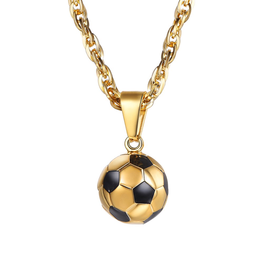 PROSTEEL Mens Football Necklace Soccer Pendant with Adjustable Chain, Gold Plated 316L Stainless Steel Sports Jewellery for Men Teen (Send Gift Box)