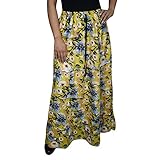 Mogul Women Long Maxi Skirts Yellow Floral Printed Flirty Vintage Skirts