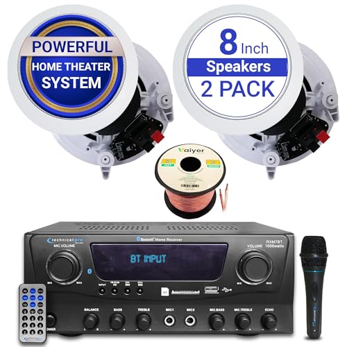Home Audio Sound System Kit - 1000 W Bluetooth Amplifier w/ 2 Qty of 8