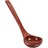 Amosfun Wooden Soup Ladle Long Handle 11.02In Deep Serving Spoon Cooking Utensil for Home Kitchen