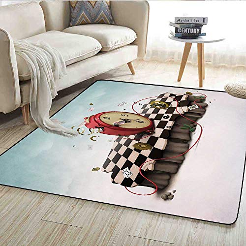 Carpet,Abstract Time Theme with Fiction Podium with Old Clock Cards and Rope Icon,Outdoor Rug,Multicolor 36"x48"