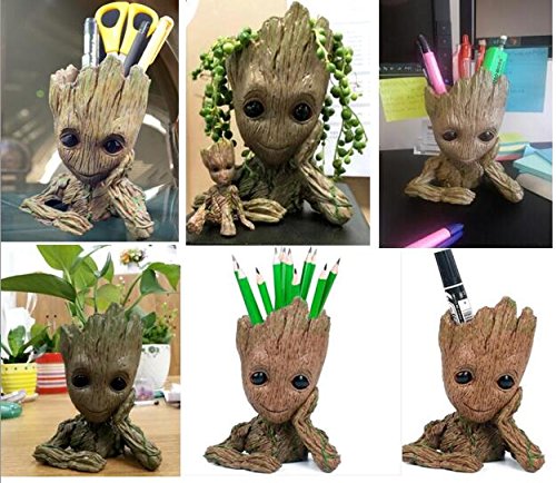 6" Kawaii Polyresin Flowerpot Tree Baby Groot Succulent Planter Cute Green Plants Flower Pot with Hole Pen Pot Best Gifts For Kids Pinsjar - Thumbnail 2