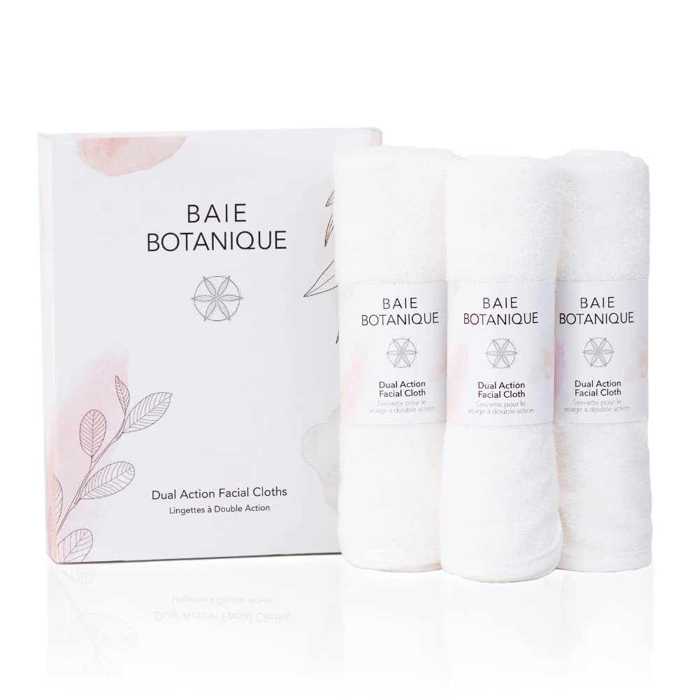 Baie Botanique Dual Action Facial Cloth, Luxury Cotton Muslin and Bamboo Ultra-Soft Terry - 100% Natural (Set of 3)