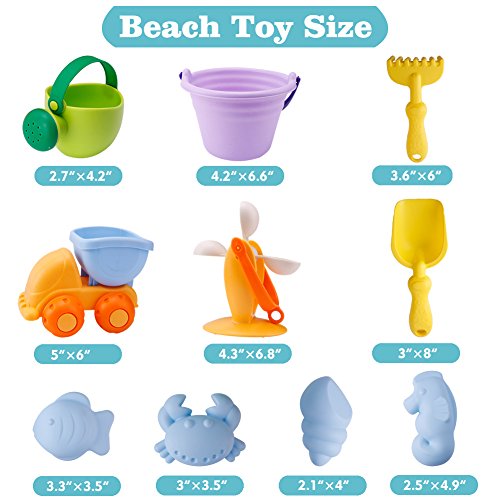 Beach Toys Set for Kids Toddlers Baby Sand Toys for Girls Boys, Soft 10 Pieces Pool Toy Set with Mesh Bag Truck Bucket Watering Can Water Whee Shovels Rakes,Fish Crab Sand Molds (10 Pieces Beach Toy) - Thumbnail 5