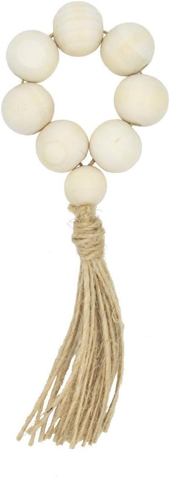 HozYi Set of 8 Farmhouse Beaded Wood Napkin Rings with Tassels Housewarming Gift Table Setting Wedding Party Décor Accessories Napkin Holder (Natural Style): Home & Kitchen
