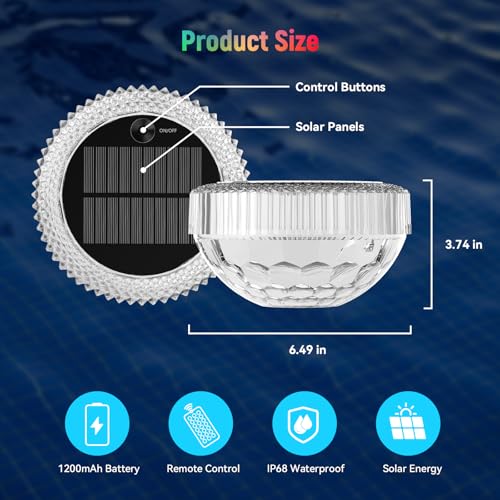 VICHTOP Solar Floating Pool Lights - 2 Pack, RGB Color Float Pool Lights, IP68 Waterproof, Pool Decor Lighting Accessories for Inground, Above Ground Pools, Outdoor, Garden