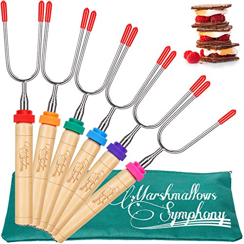 CARPATHEN Marshmallow Roasting Sticks – set of 6 Telescopic Smores Skewers Extra Long Heavy Duty – Perfect Hot Dog Forks for Outdoor Fire Pit & Fireplace, Camping Grill, Campfire & Bonfire Accessories