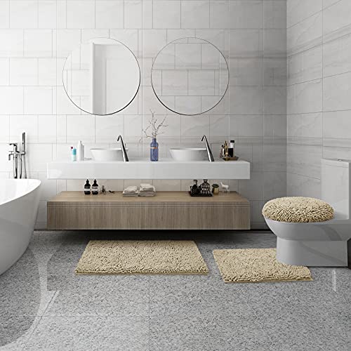 BYSURE Beige Bathroom Rug Set 3 Piece, Bath Rugs Toilet Rugs and Mats Sets, Extra Absorbent