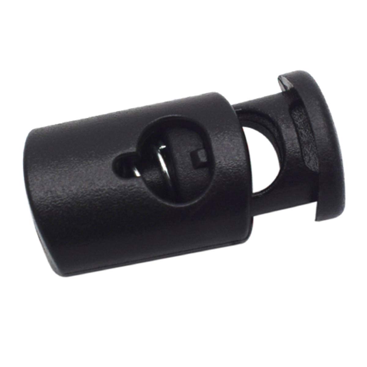 Cord Lock Single Barrel Spring Black Plastic Toggle Stopper Size 12mm x 24mm For 4mm Ropes Pack of 25