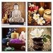 sechars - 4 Pieces Canvas Wall Art Zen Stone Calming Candles and Frangipani Pictures Modern Zen Painting Prints Giclee Art Work for Home Office Spa Yoga Room Framed Ready to Hang