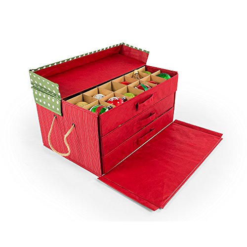 Santas Bags 3 Tray Ornament Storage Box with Dividers (Polka Dot)