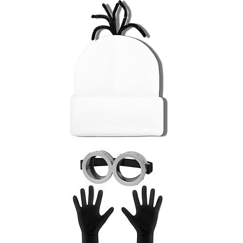 Fancy Dress, Halloween Costumes, 3 Pcs Costume Accessories Set, Steampunk Goggles, Purple Beanie and Black Gloves, Cute Funny Costumes for Cosplay Party (white)