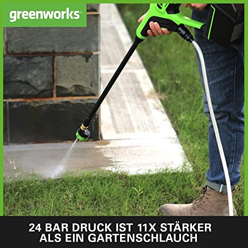 Tools Akku-Druckreiniger G24PW (Li-Ion 24V 300 Watt Motorleistung 24 bar Druck 180 l/h Durchflussmenge 5-Fach Düse 6m Schlauch ohne Akku und Ladegerät) Green, Grey, Black