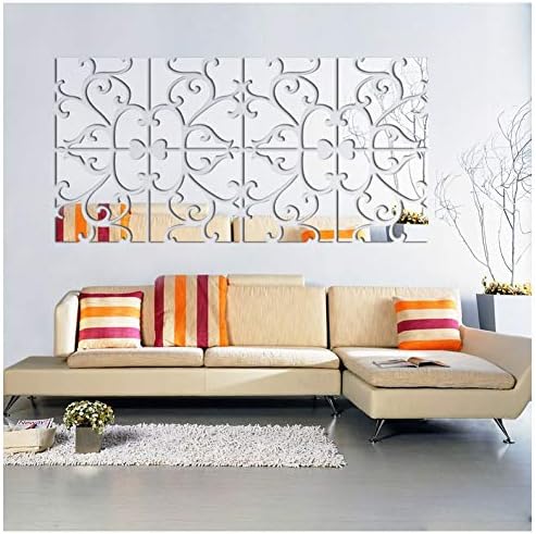 LICSE Home Entrance Wall Decor Mirror Wall Stickers for Living Room (11.8"X47.2" Silver)