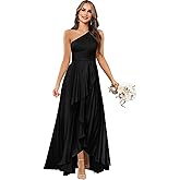 SRETINEZ One Shoulder Satin Bridesmaid Dresses for Women A Line Long Pleated Formal Evening Party Gowns