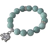 Heavens Tvcz Green Jade Beaded Bracelet with Elephant Charm – Natural Gemstone Healing Jewelry12.00 mm Beads, 6.50” Elastic Stretch – Lucky Protection Gift for Women & Men
