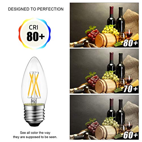 LVWIT Dimmable LED Candelabra Bulbs B11 Filament Bulb E26 Base 5.3W(60W Equivalent) 3000K Soft White Chandelier Decorative Candle Light Bulb 6 Pack