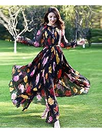 Medeshe Vestido de mujer de manga larga con estampado floral, vestido de dama de honor, vestido de domingo