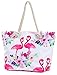 Leisureland Large Beach Tote Bag, Top Zipper Boat Bag (Flamingo)