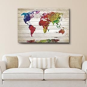 Watercolor World Map Rustic Painting - Canvas Art Wall Decor - 12"x18"
