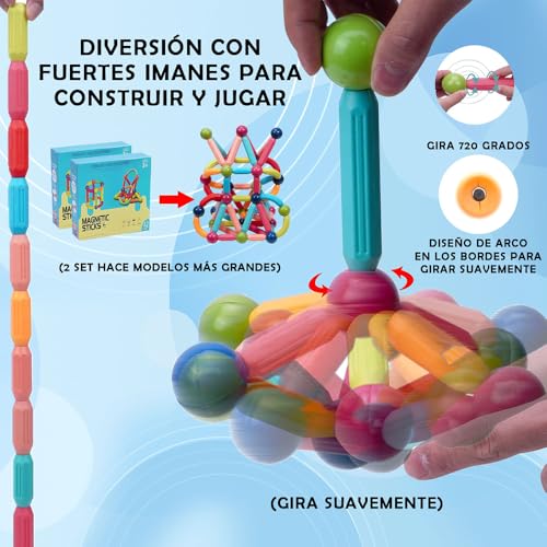 Juguetes Magnéticos,74 PCS Juguetes Magnética Construcción con Bolas y Varillas Magnéticas Bloques Magnéticos Juguetes Construccion 3D,Juego de Apilamiento para Niños y Niñas,Regalos de Pascua