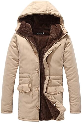 D-Sun Men's Hooded Faux Fur Lined Warm Coats Outwear Casual Winter Jackets Length Parka Coat (S, Khaki)