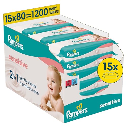 Pampers Sensitive Baby Wipes Multipack 1200 Count (15 x 80) Fragrance Free