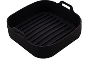 LYOR - Forma Quadrada de Silicone para Air Fryer Preta 20Cm x 7Cm