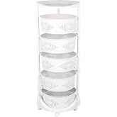 fufieae 5-Tier 180&deg; Rotating Kitchen Cart - PP Plastic Swivel Lockable Wheels with 110.23lbs Capacity, Multi-Purpose Organizer for Fruits Vegetables Food Grocery Storage, 14.37x36.22in