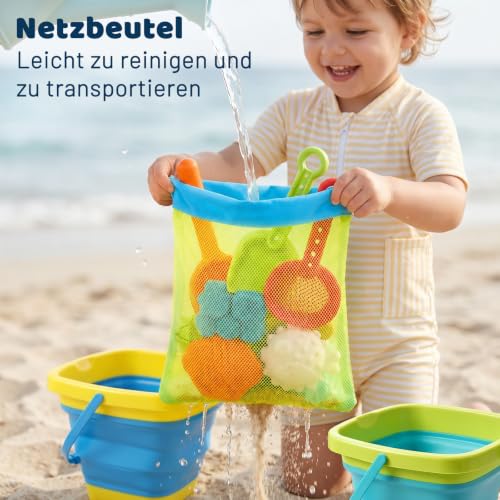 AOJN 21 in 1 Sand Toy, Beach Toy, Children's Sandpit Toy with Foldable Bucket, Innovative Handbags, Sand Shovel, Sand Shapes, Portable and Space-saving for Boys Girls Children